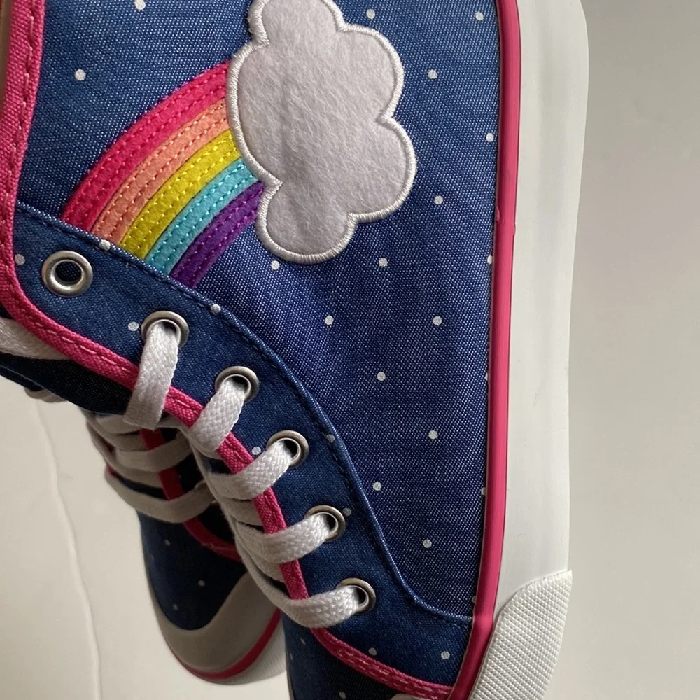 👉 GYMBOREE Toddler Girls Hi-Top Sneakers Denim Blue/Rainbow Size 1 NWT